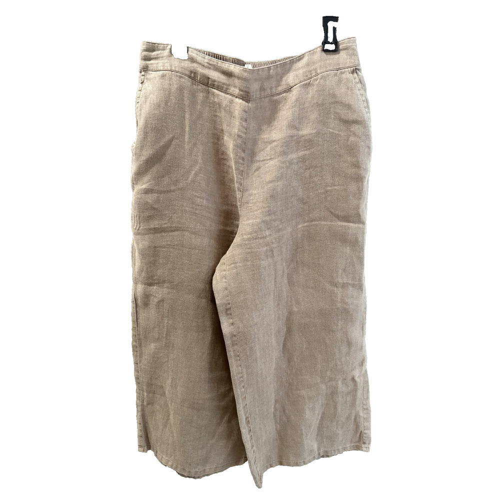 Nicole Miller XL Linen Brown Extra Wide Crop Lagenlook Vacation Travel Flaw